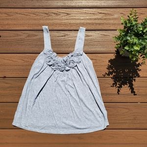 Express Gray Tank Top Wide Straps Mesh Ruffle Preppy Flowy Loose Boho Cotton XS